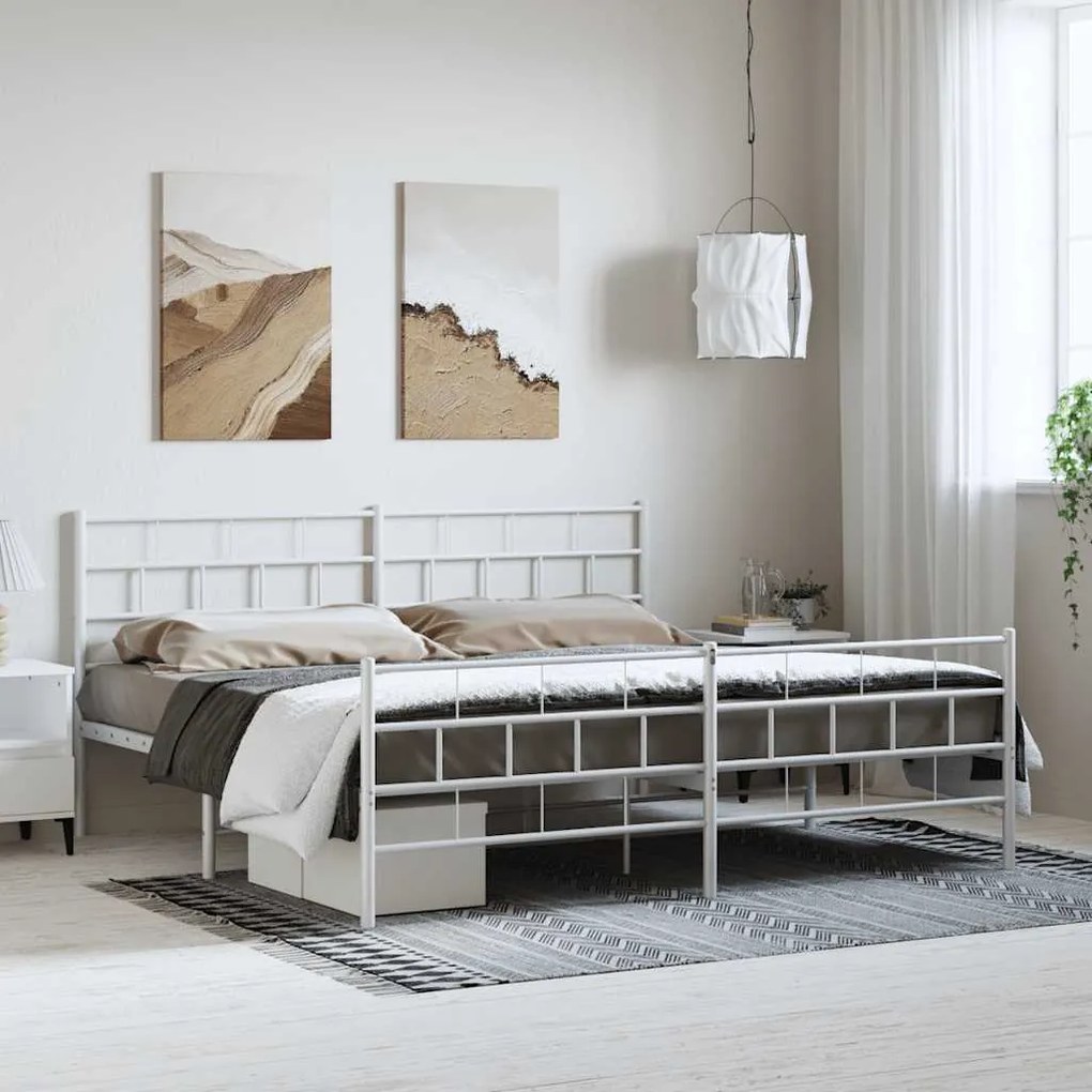 Estrutura de cama com cabeceira e pés 183x213 cm metal branco
