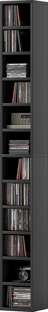 Organizador para CD e DVD com 12 compartimentos, capacidade máxima de 204 CD, 21 x 20 x 175 cm, preto