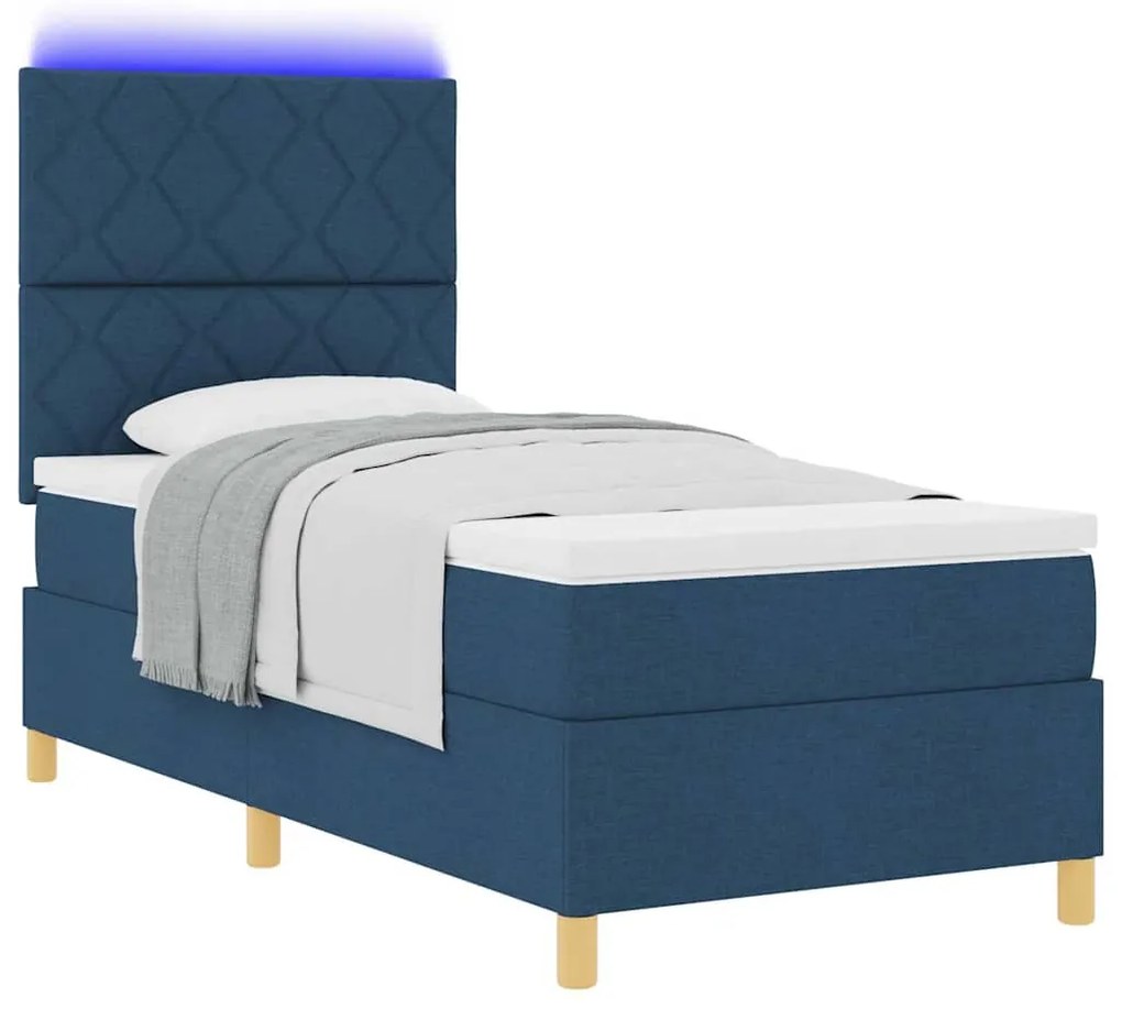 Cama Box com Colchão &amp; LED Azul 90x200 cm Tecido