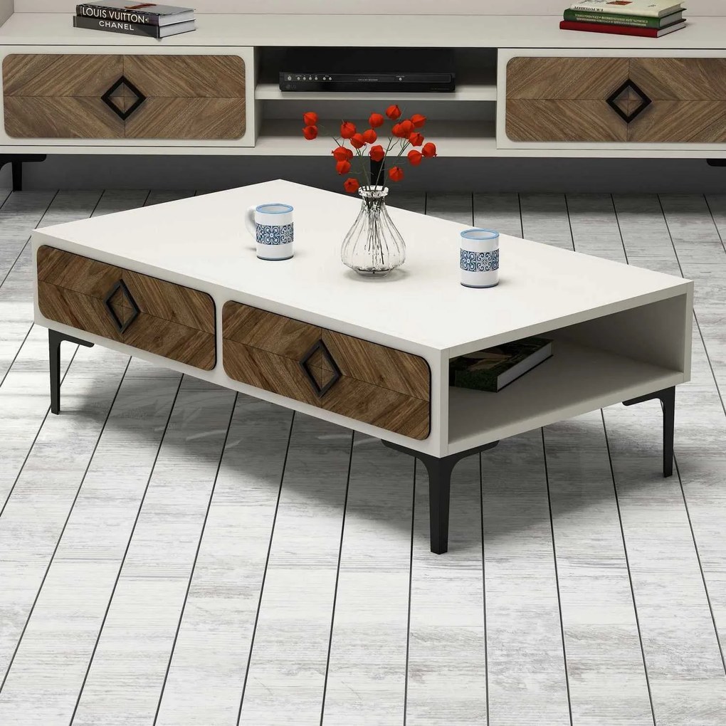 Mesa de Centro Samba – Nogueira e Creme – 105x34,6x60 cm