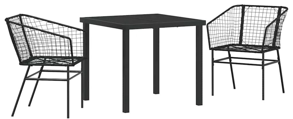 Conjunto de Jantar de Jardim 3 Peças em Rattan Sintético Preto