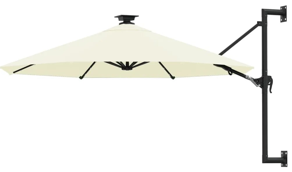 Guarda-sol para jardim de parede c/ luzes LED 300 cm areia