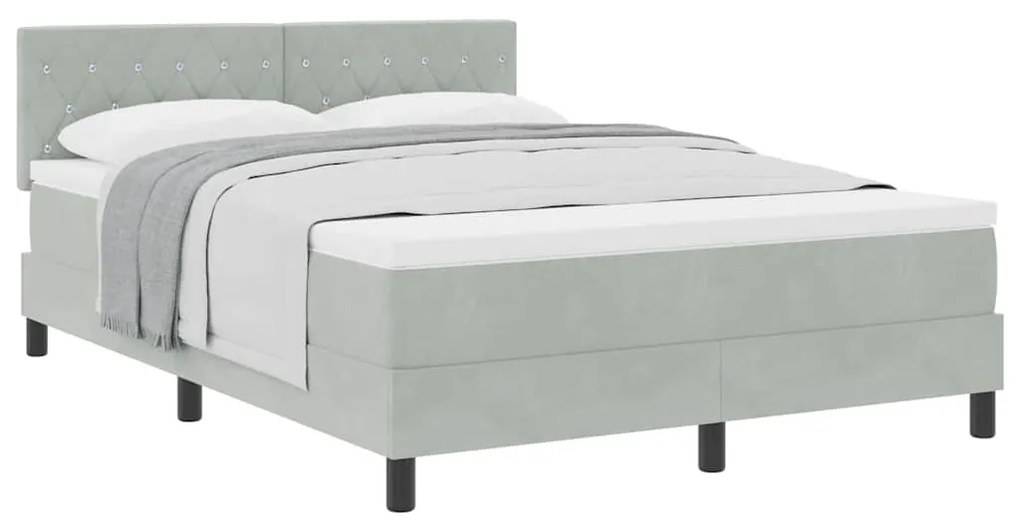 Cama Box Spring com Colchão Cinza Claro 140x200 cm Veludo