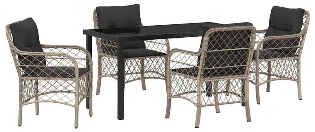 Conjunto de Jantar para Jardim com 5 Peças e Almofadas Cinza Claro de