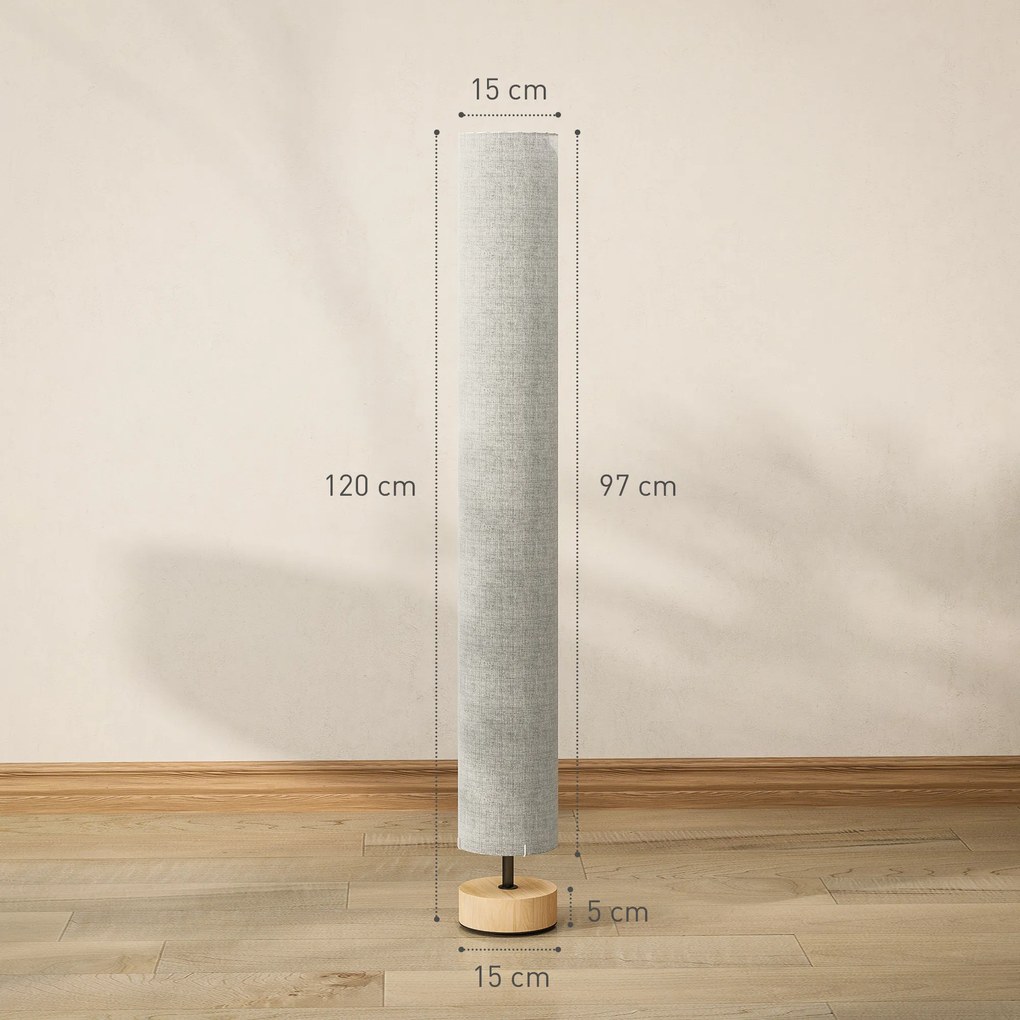 Candeeiro de pé para sala de estar com abajur em linho, interruptor de pé, 2 tomadas E27, 120 cm, cinzento
