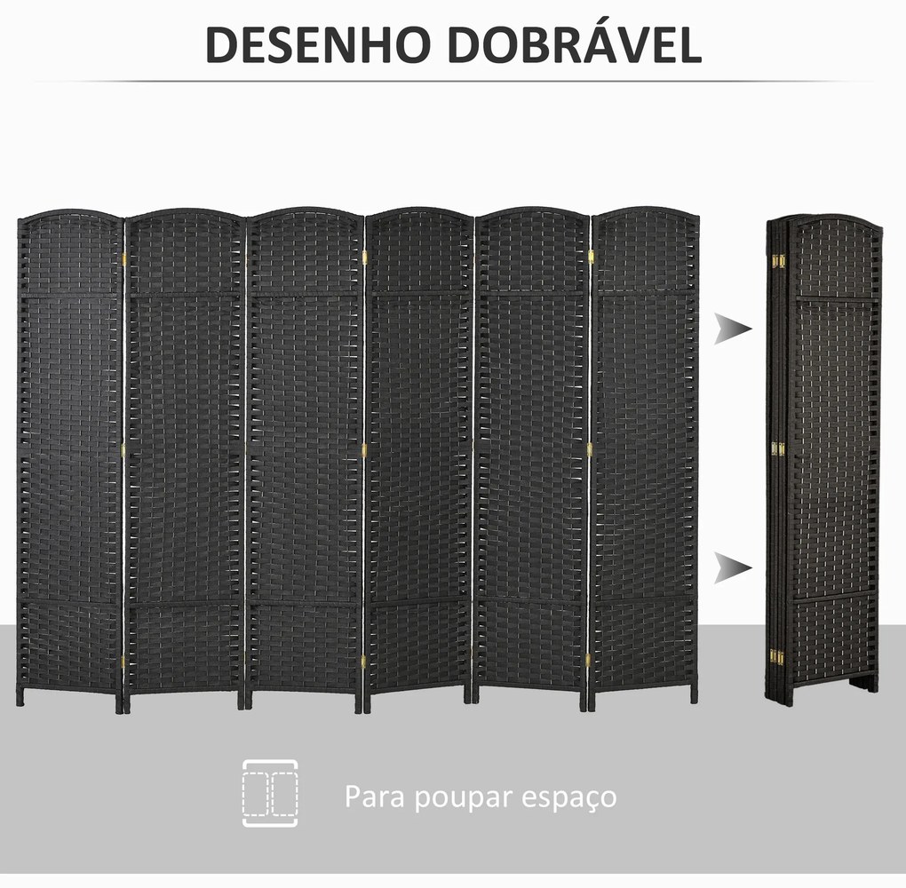 Biombo de 6 Painéis Separador de Ambientes Dobrável 240x170 cm para Sala de Estar Dormitório Escritório Preto