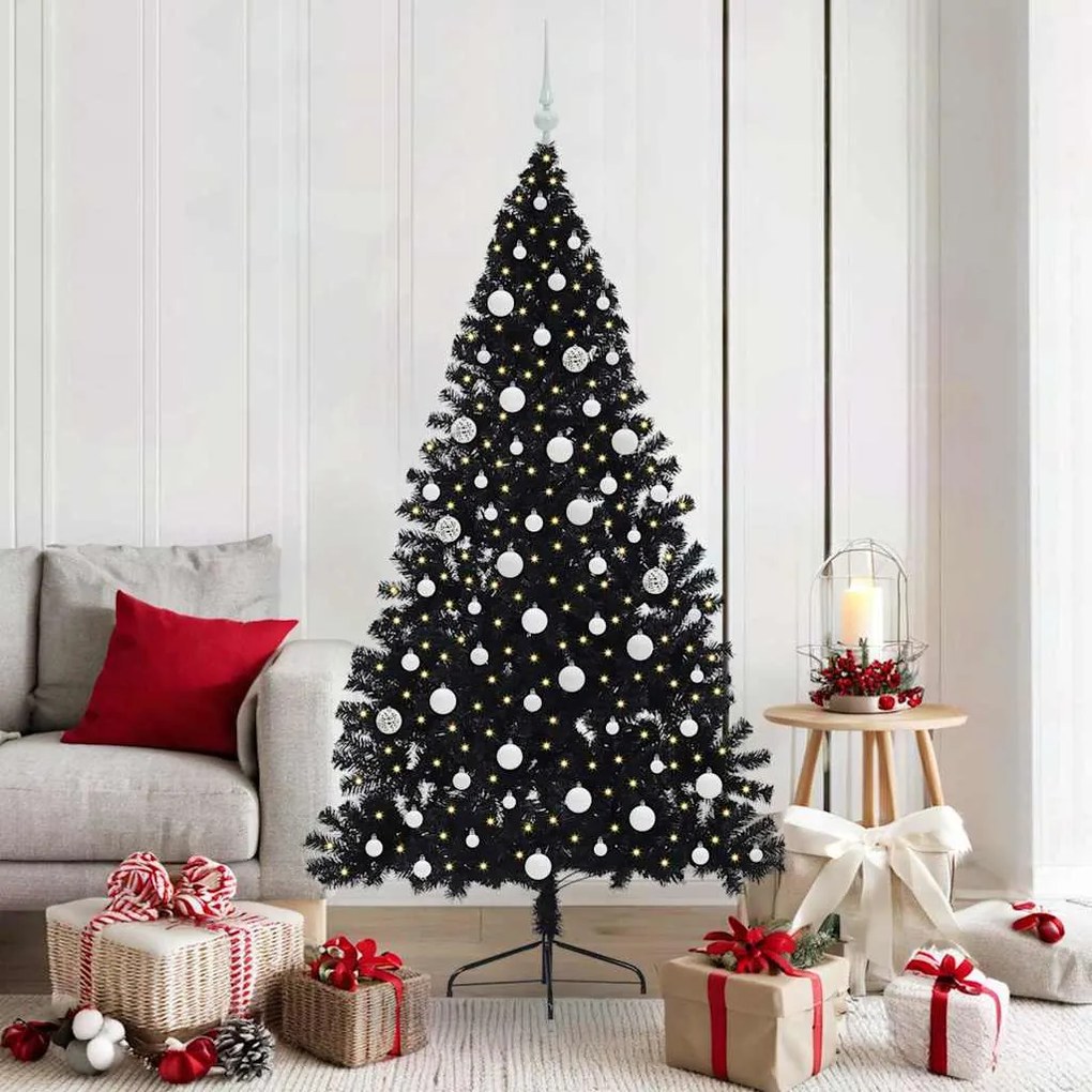 vidaXL Árvore de Natal Artificial Pré-iluminada Preto 180 cm PVC