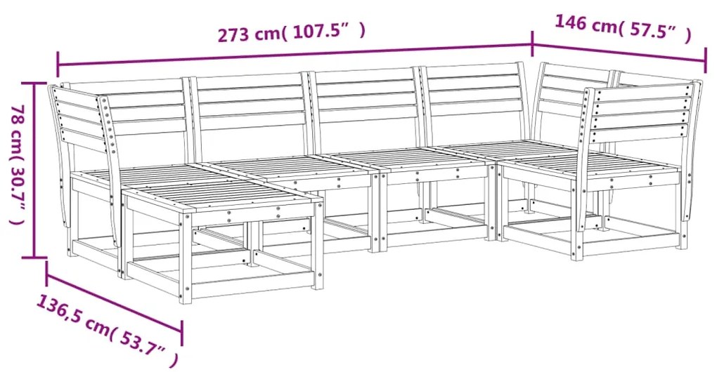 6 pcs conjunto sofás de jardim madeira de pinho castanho cera