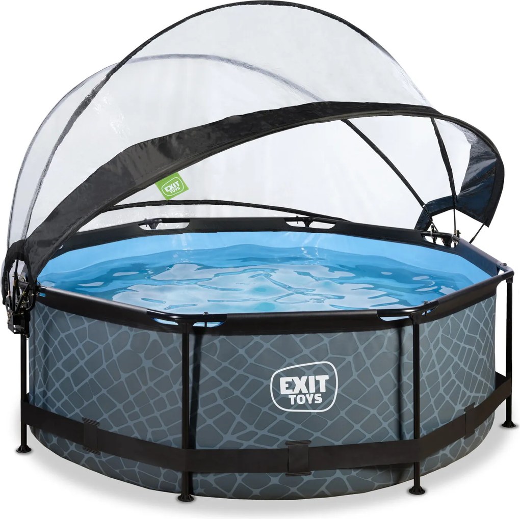 Piscina redonda Stone ø244x76cm com bomba de filtragem e cobertura - cinzenta