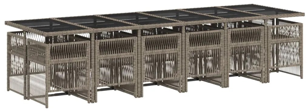 13 pcs conjunto jantar p/ jardim c/ almofadões vime PE cinzento