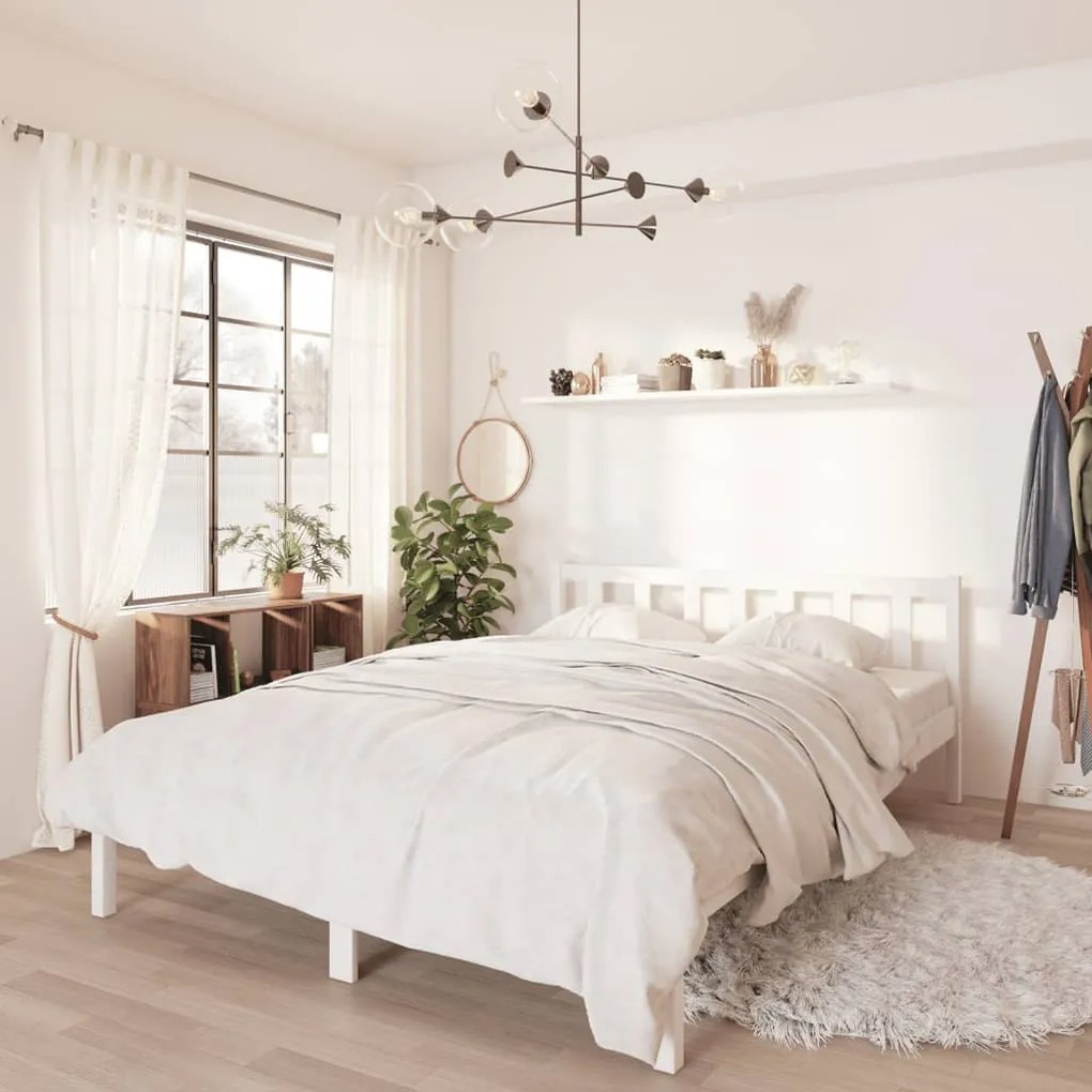 810063 vidaXL Estrutura de cama 140x190 cm pinho maciço branco