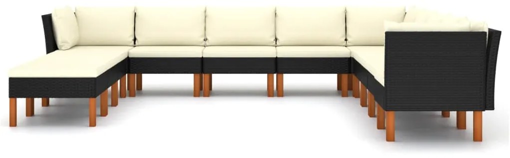 12 pcs conjunto lounge de jardim c/ almofadões vime PE preto