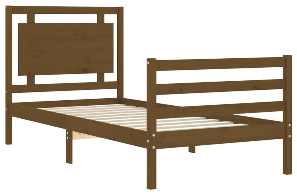 Estrutura cama cabeceira 90x200 cm madeira maciça castanho-mel