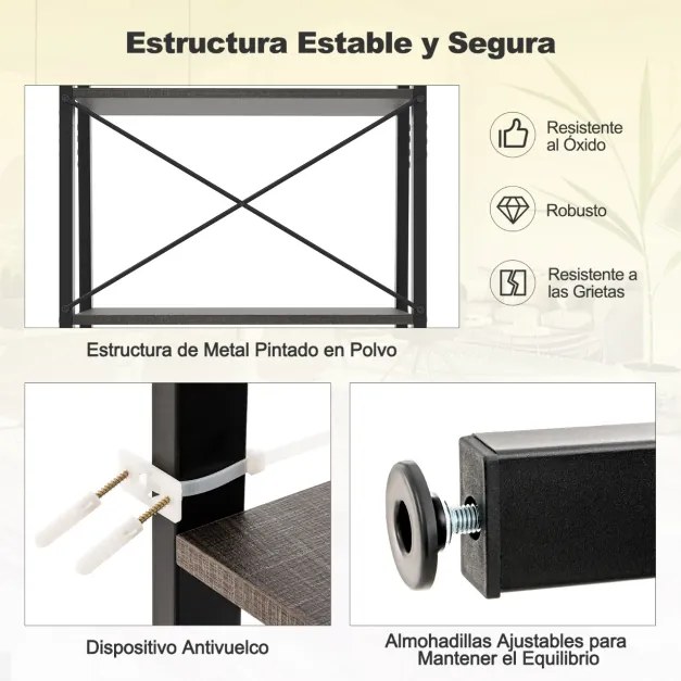 Estante de 4 níveis em escada para escritório Estante industrial com estrutura metálica para plantas 56 x 34 x 138 cm Castanho Escuro