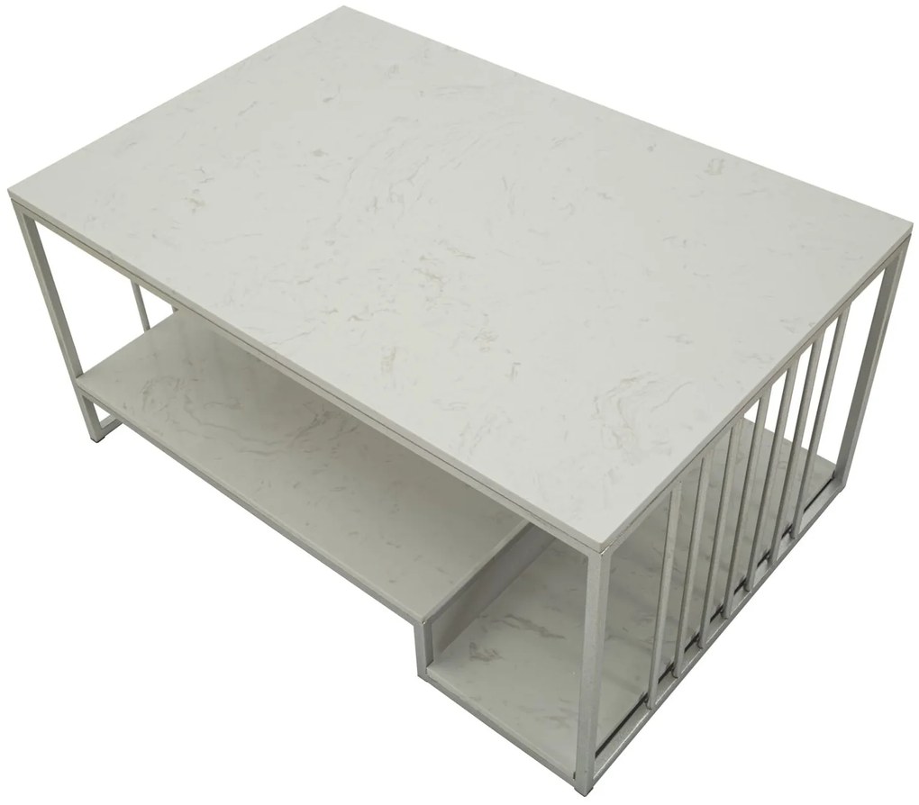 MESA DE CENTRO KAYSERI 90X60X45 CM PRATA E BRANCO