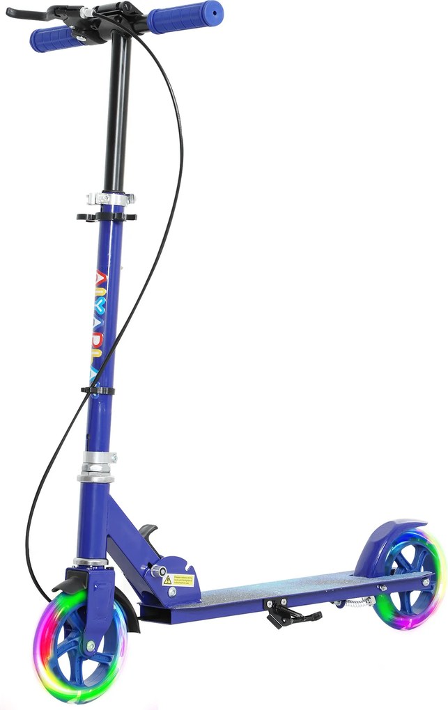 Trotinete infantil para crianças dos 3 aos 8 anos, trotinete dobrável de 2 rodas com rodas LED luminosas, 4 posições de regulação de altura, azul