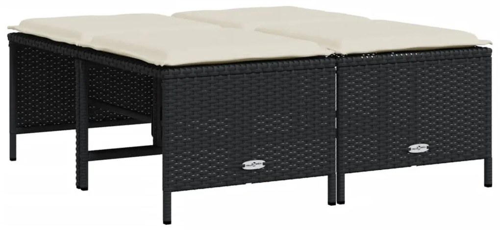 Bancos de jardim com almofadões 4 pcs vime PE preto