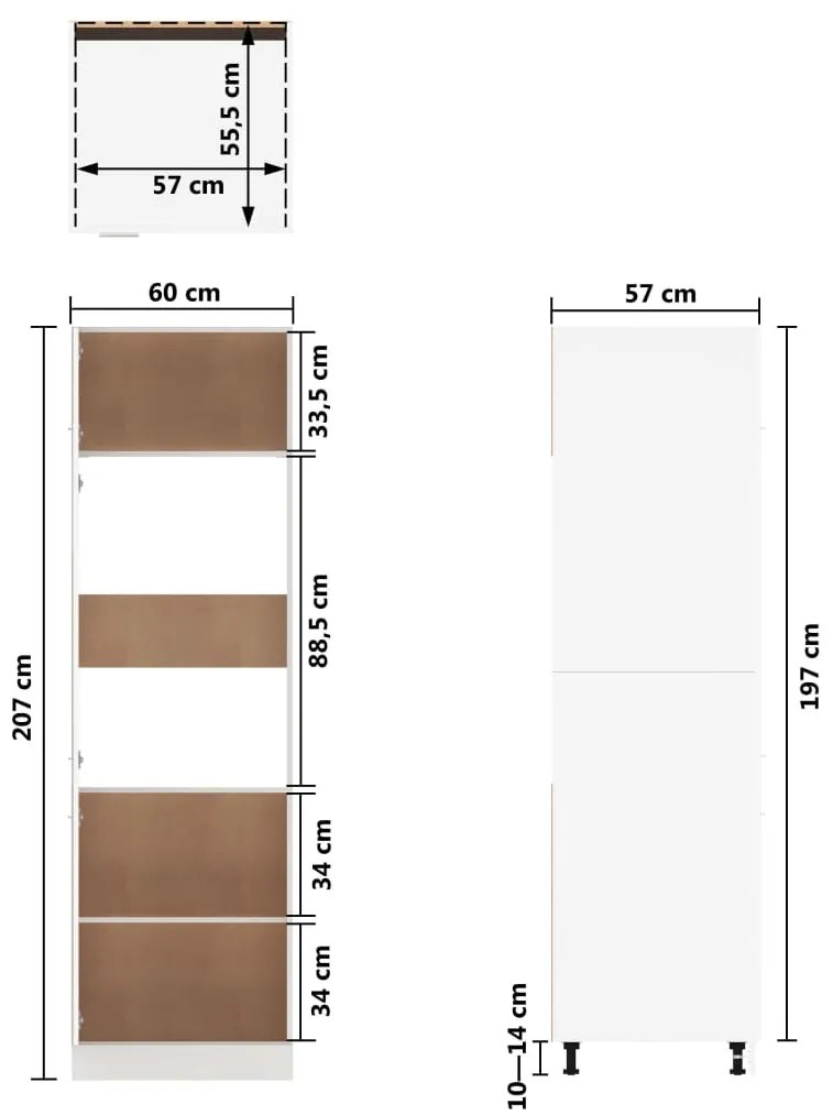 Armário para frigorífico 60x57x207 cm contraplacado branco