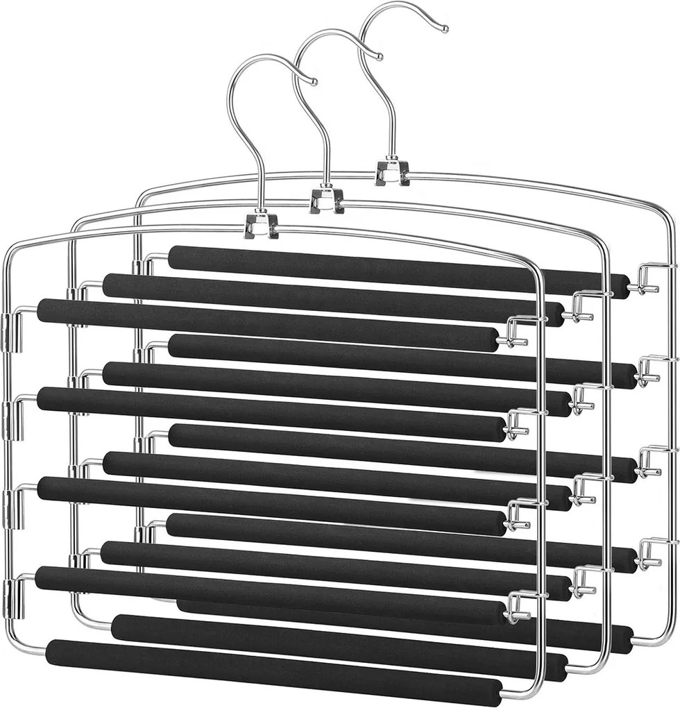 Conjunto 3 cabides múltiplo para calças 38 x 0,5 x 37 cm prateado-preto