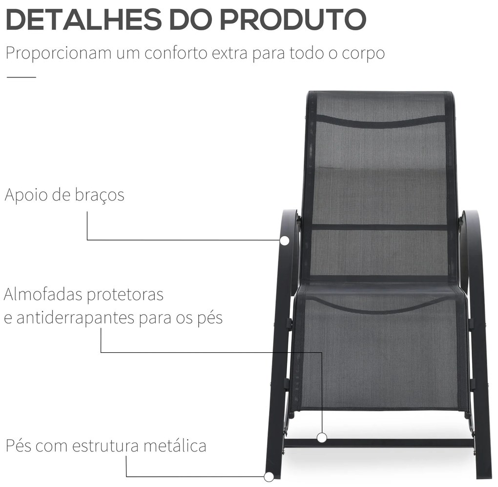 2 Espreguiçadeiras de Jardim 59x169x66 cm com Mesa 41x41x45 cm Vidro T