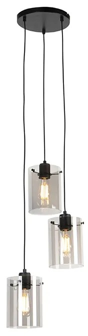 Candeeiro de suspensão design preto com vidro fumê 3 luzes - Dome Design