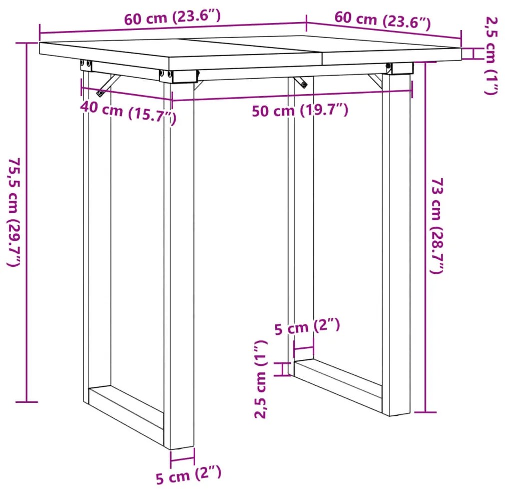 Mesa de jantar estrutura em O 60x60x75,5 cm pinho/aço