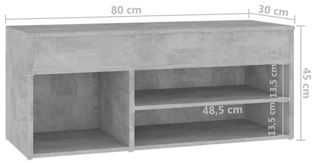 Banco sapateira 80x30x45 cm derivados madeira cinzento-cimento
