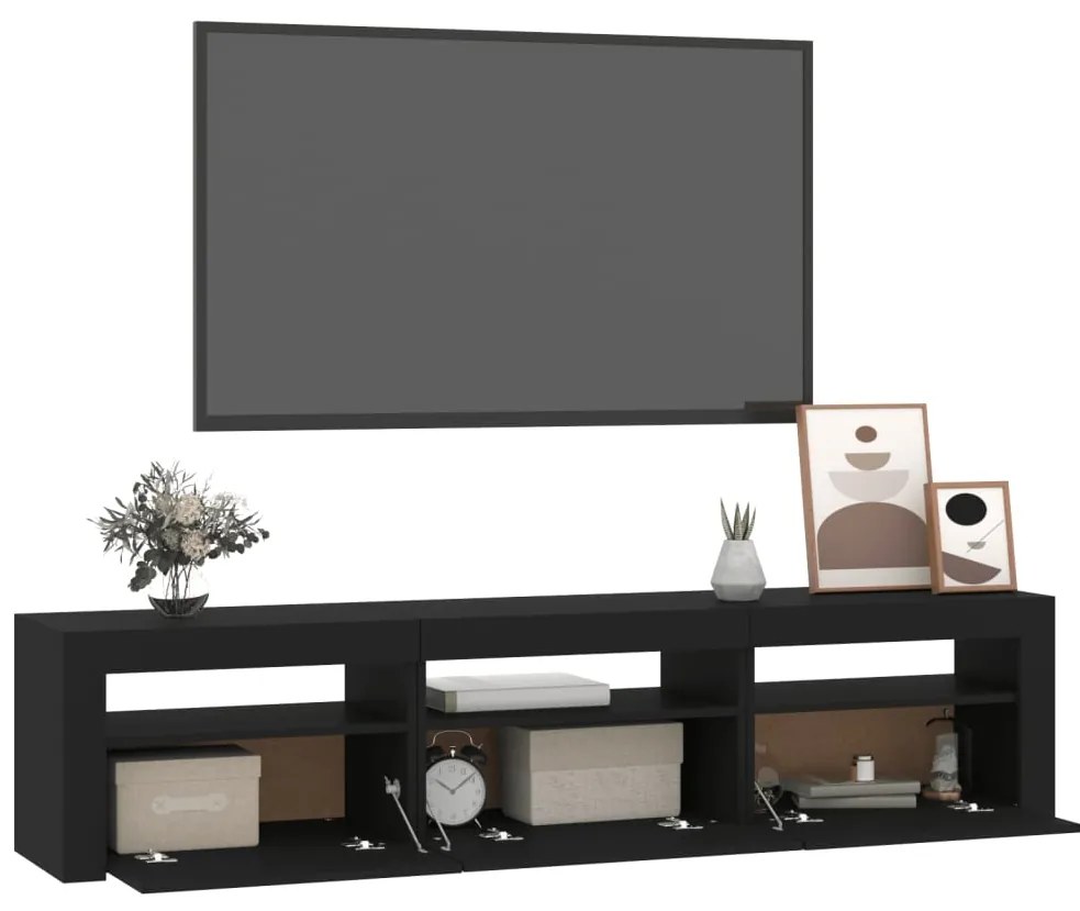 Móvel de TV com luzes LED 180x35x40 cm preto