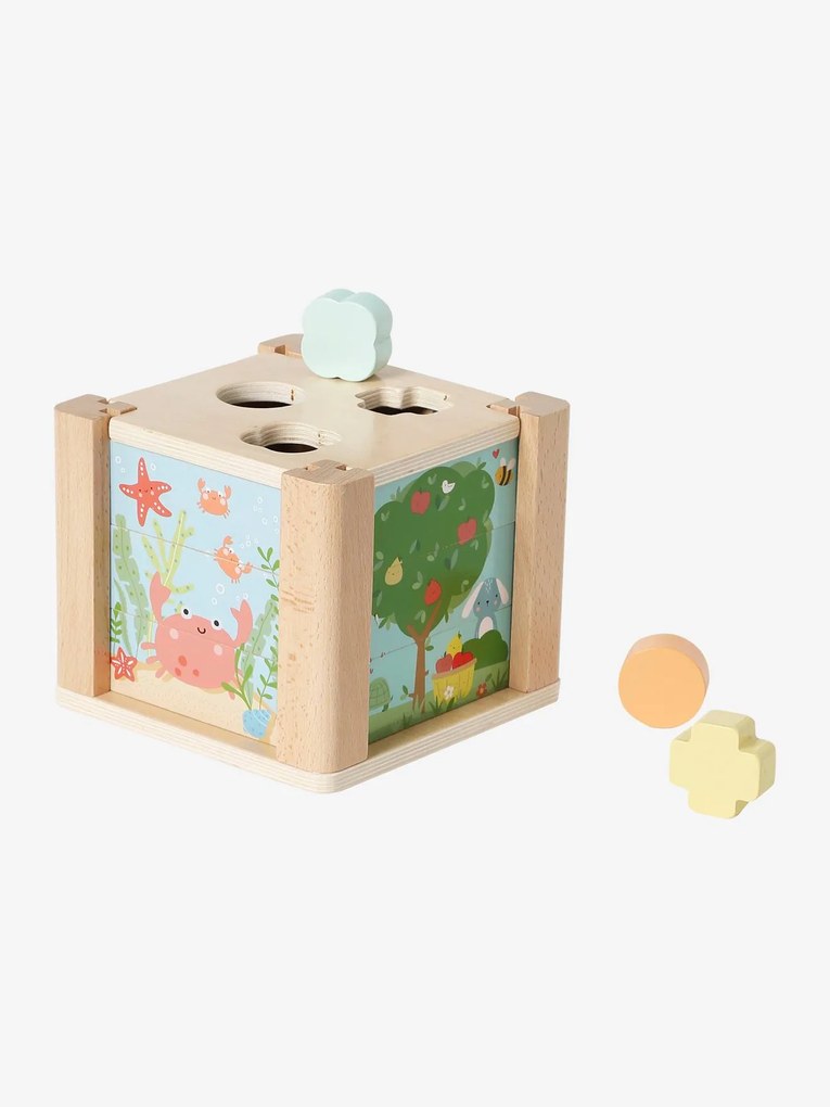 Agora -25% | Cubo de atividades 2 em 1, em madeira FSC®: puzzles e formas para encaixar verde