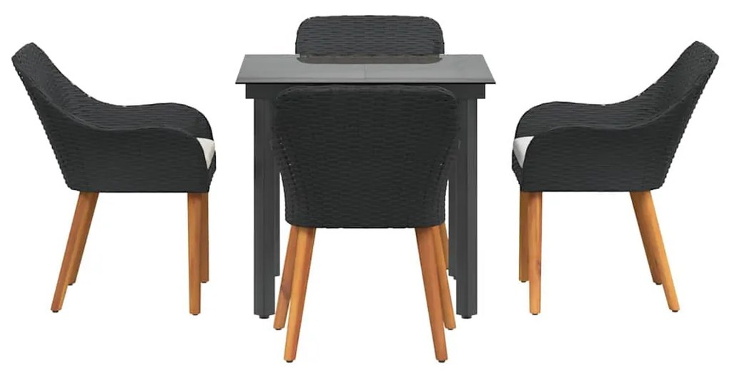 Conjunto de Jantar de Jardim com 5 Peças Preto em Rattan Sintético