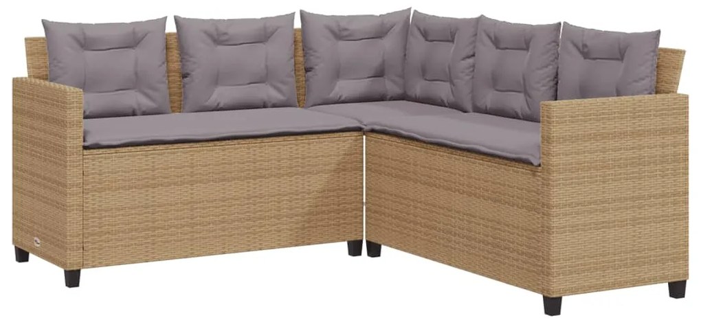 Sofá de jardim forma de L c/ mesa e almofadões vime PE bege