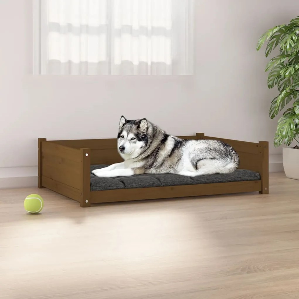 vidaXL Cama p/ cães 105,5x75,5x28 cm madeira pinho maciça castanho mel