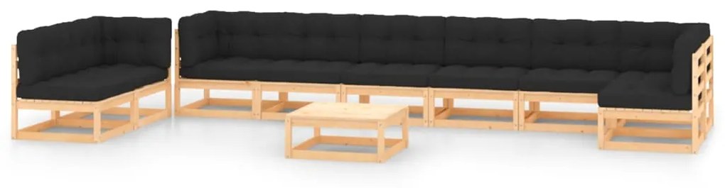vidaXL 10 pcs conj. lounge jardim c/ almofadões pinho maciço antracite