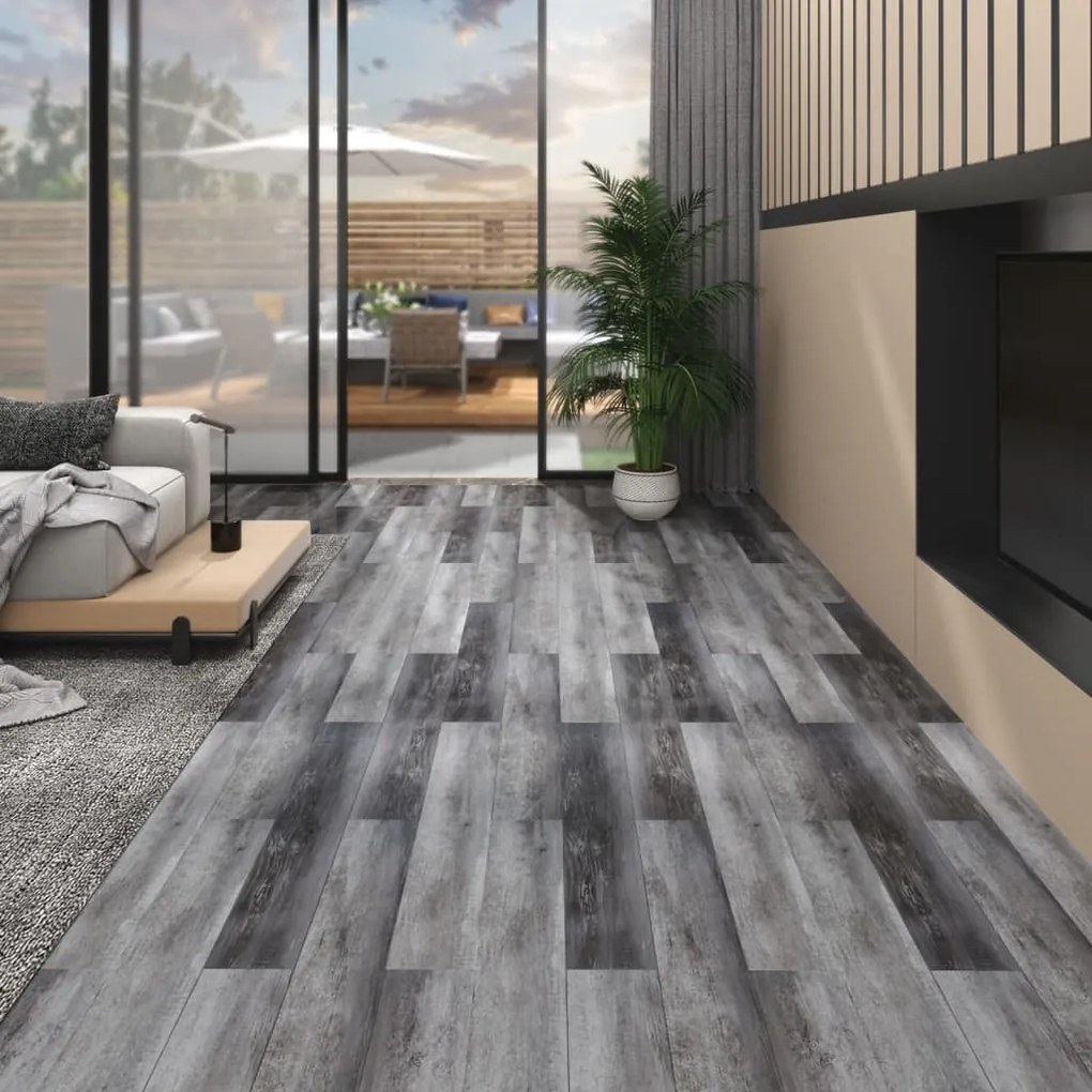 146563 vidaXL Tábuas de soalho PVC autoadesivo 5,02 m² 2 mm cinzento lustroso