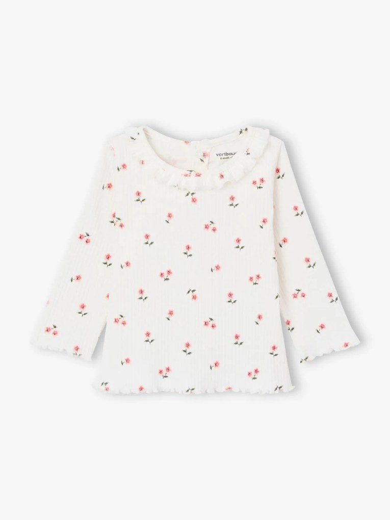 Camisola em malha canelada de mangas compridas, para bebé rosa-pálido