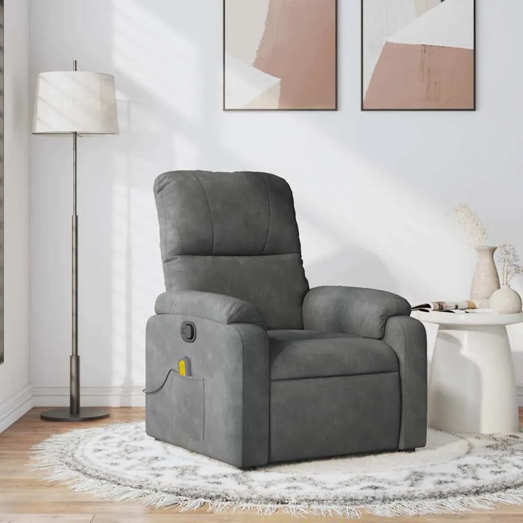 Poltrona de massagens reclinável tecido microfibra cinza-escuro