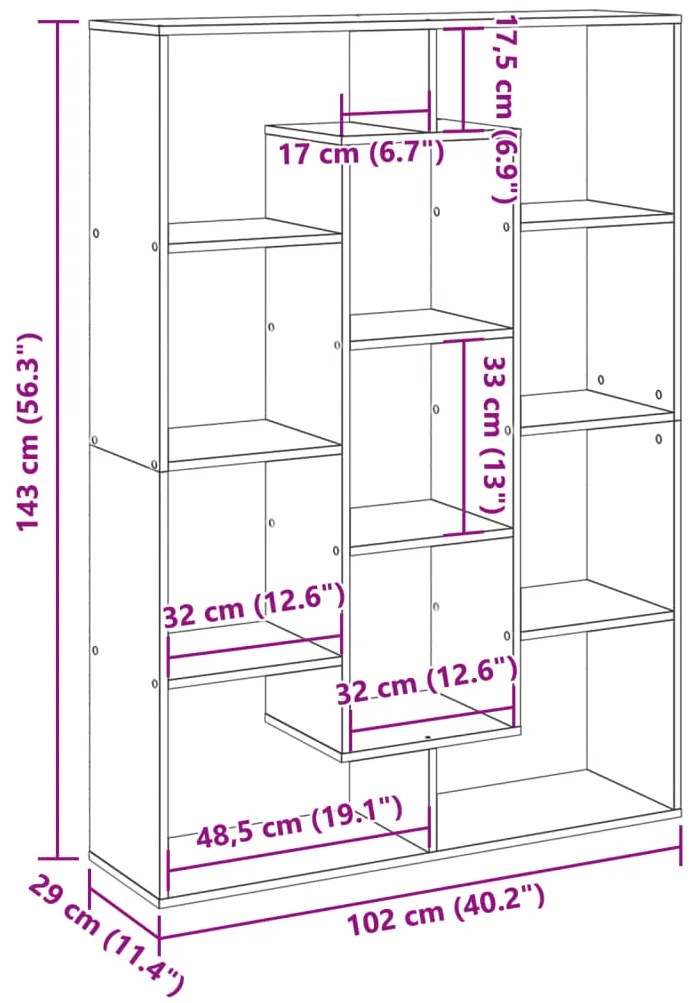 Estante 102x29x143 cm contraplacado cinzento-cimento