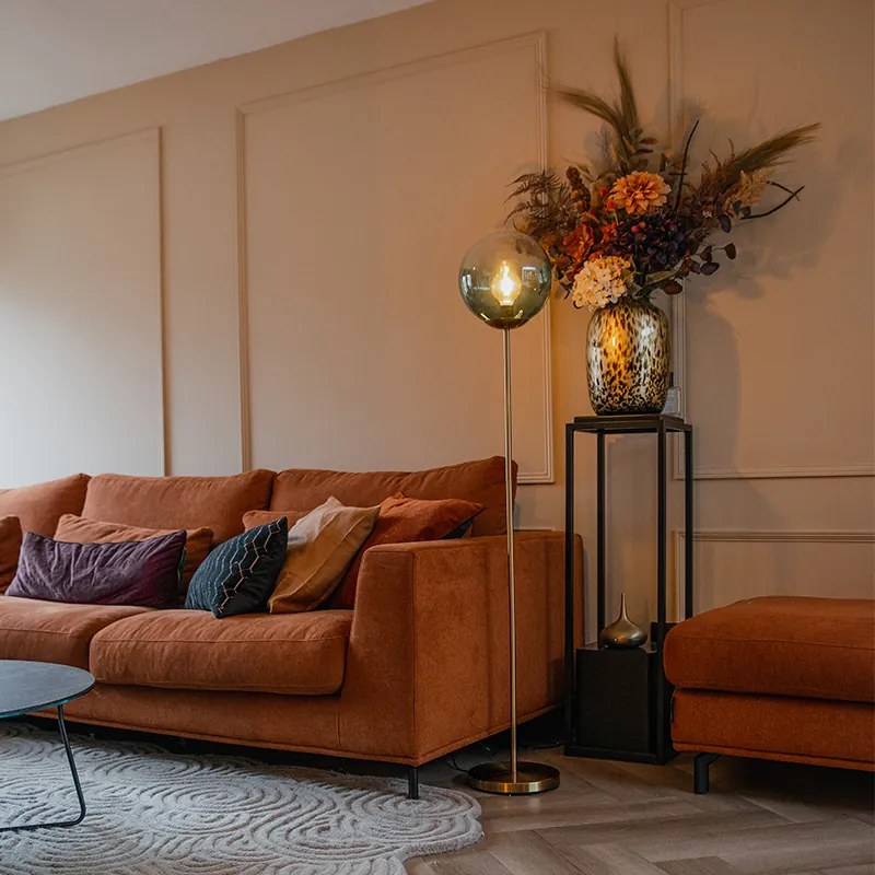 Candeeiro de pé Art Déco em latão com vidro verde - Pallon