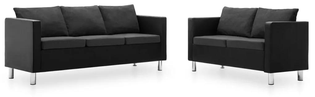 275509 vidaXL Conjunto de sofás couro artificial 2 pcs preto/cinzento escuro