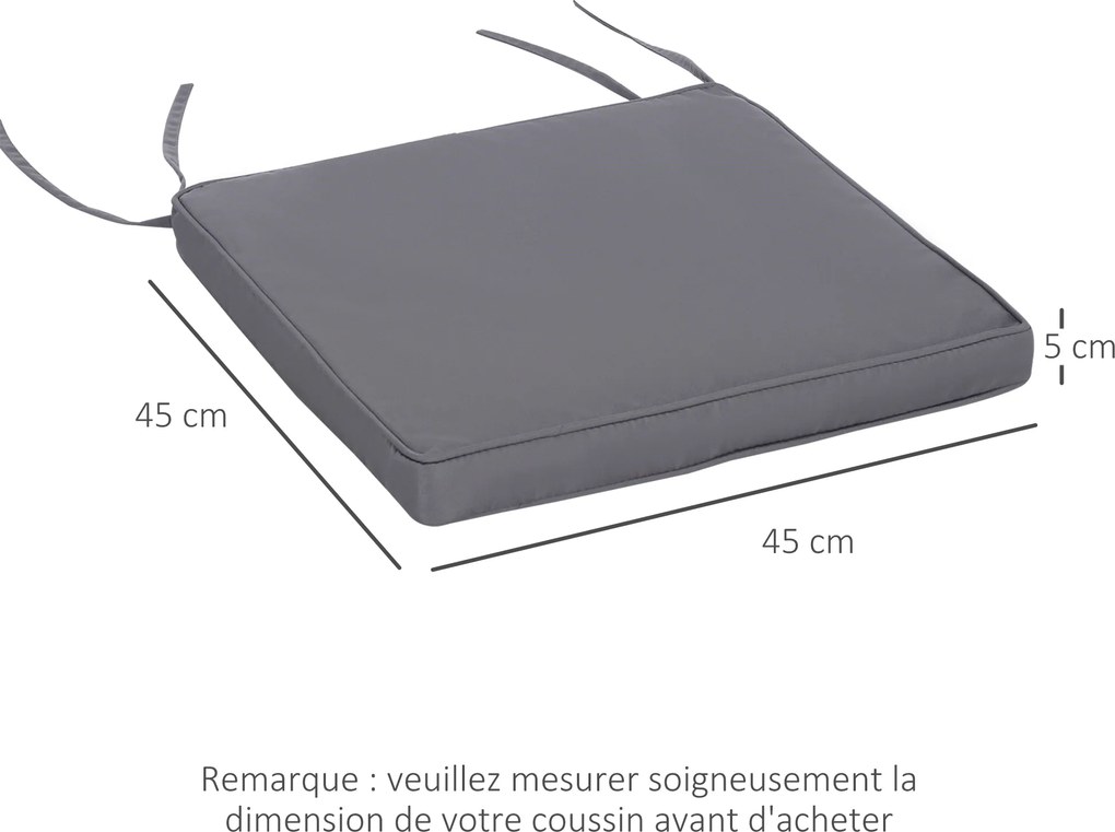 Conjunto de 2 almofadas para cadeiras de jardim (NÃO INCLUÍDAS), com capas removíveis, enchimento de 5 cm; poliéster; cinzento claro