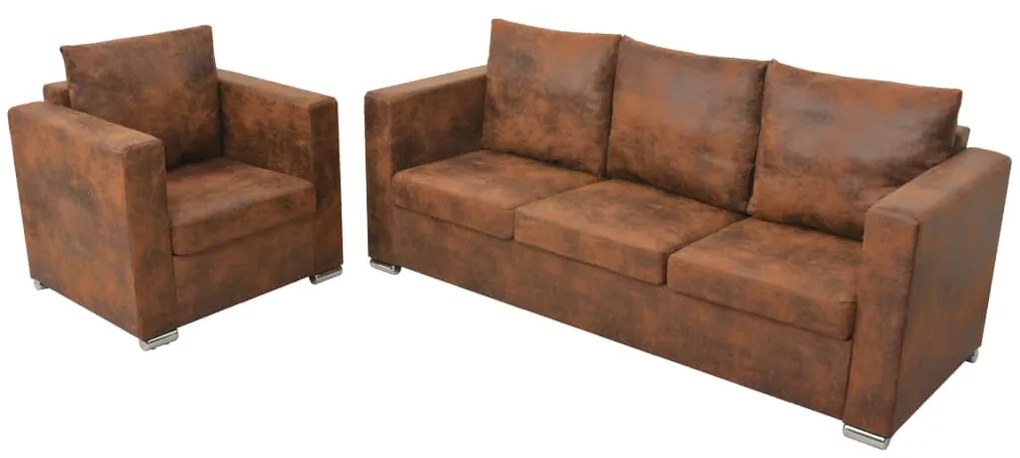 274884 vidaXL Conjunto de sofás 2 pcs camurça sintética