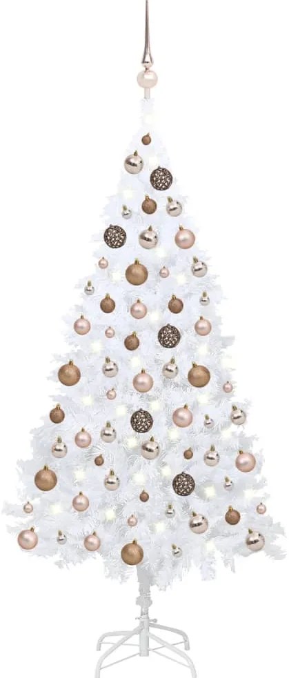 Árvore de Natal artificial + luzes LED e bolas 120cm PVC branco