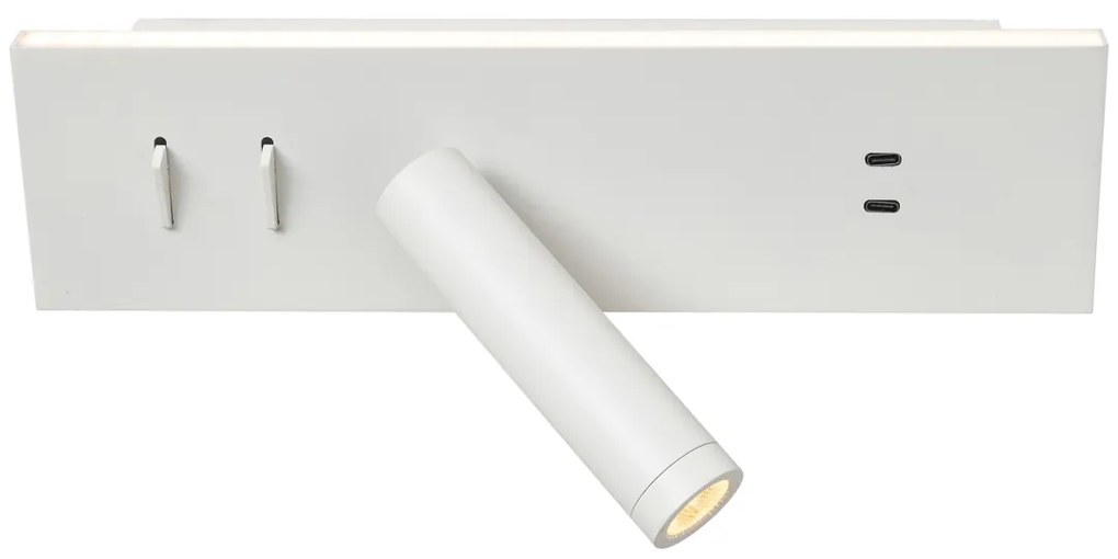 Candeeiro de Parede Branco Ajustável com USB-C incl. LED - Modric Moderno