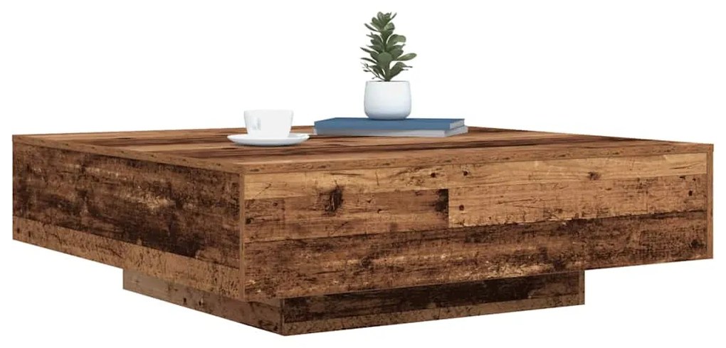 Mesa de Centro vidaXL com Luzes LED Madeira Antiga 100x100x31 cm