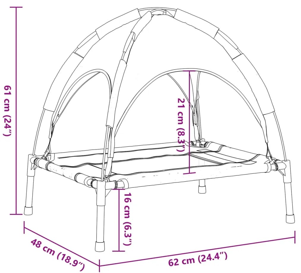 Cama para cães com toldo tecido oxford e aço antracite