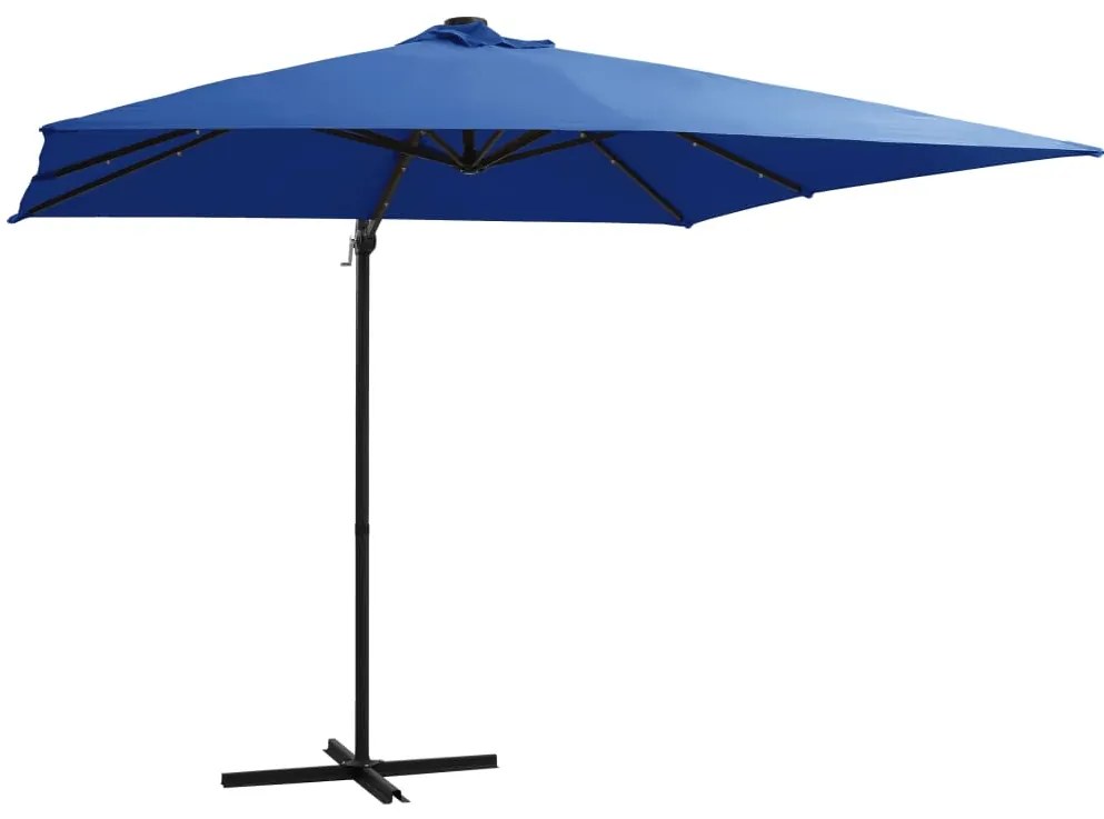 Guarda-sol cantilever luzes LED/poste aço 250x250 cm azul ciano