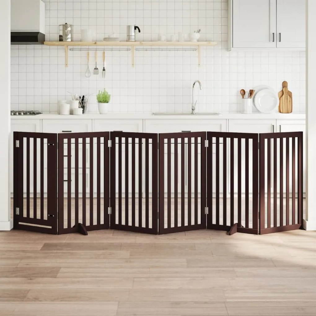 vidaXL Portão p/ cães c/ porta dobrável 6 painéis 300cm álamo castanho