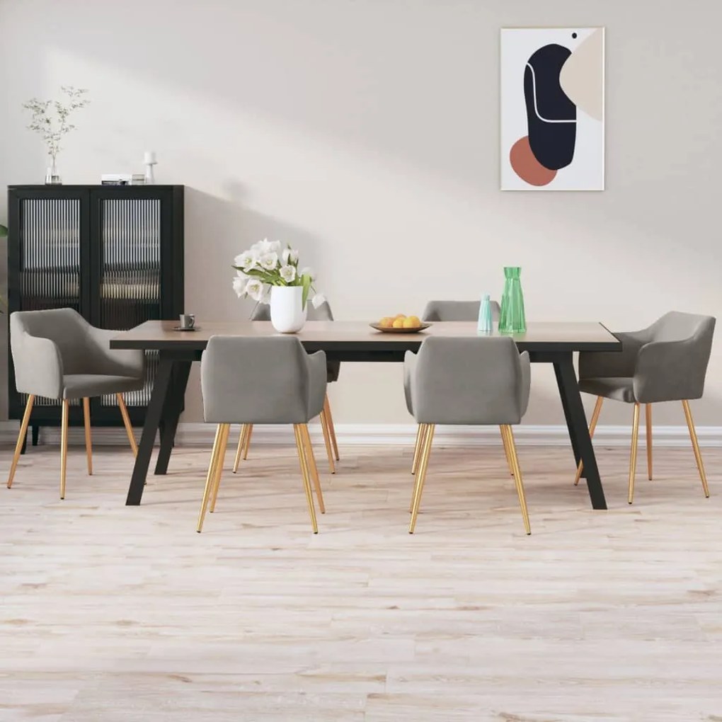 vidaXL Cadeiras de jantar 6 pcs veludo cinzento-claro