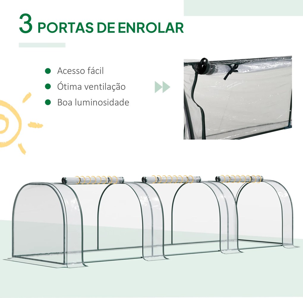 Estufa para Jardim Estufa Pequena para Cultivo de Plantas com 3 Janelas 350x100x80 cm Transparente e Verde