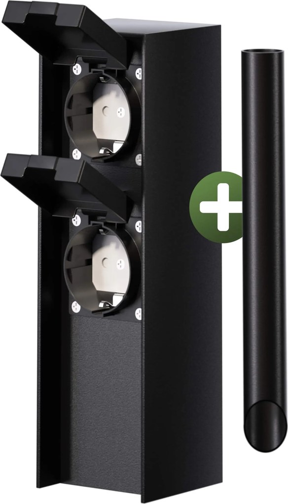 Tomada de jardim com 2 pinos 23x7x7cm preta